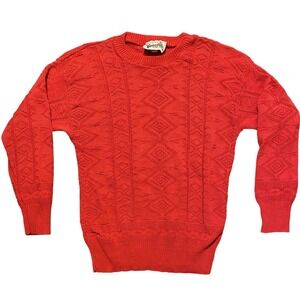 Vintage Bonjour International Sweater L Large Men's Thick Winter Wear Red 100%